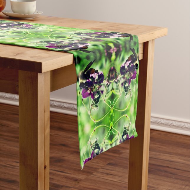 Bumble Bee On Pink Flower Close Up Abstract   Short Table Runner (In Situ)