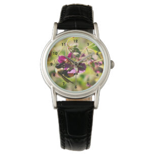 Bumble Bee On Pink Flower Close Up  Watch