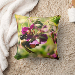 Bumble Bee On Pink Flower Throw Pillow