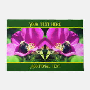Bumble Bee On Pink Rose Nature Personalized Doormat