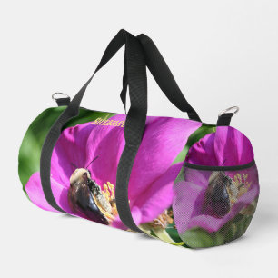 Bumble Bee On Pink Rose Personalized Duffle Bag