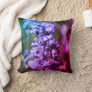 Bumble Bee On Purple Flower Abstract Colours  Throw Pillow