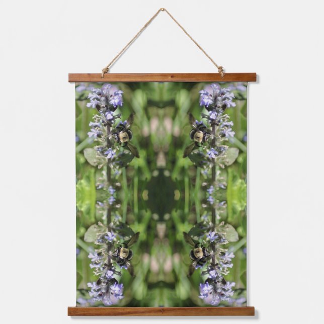 Bumble Bee On Purple Flower Nature Abstract Hanging Tapestry (Front)