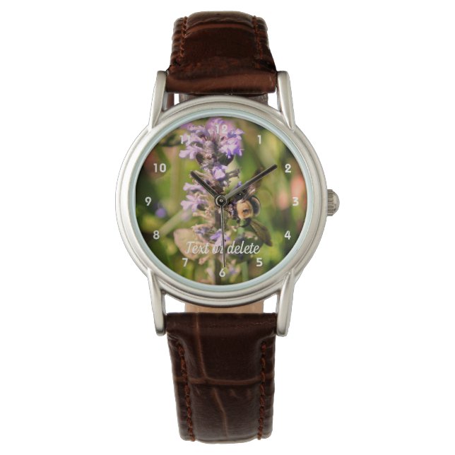 Bumble Bee On Purple Flower Personalized  Watch (Front)