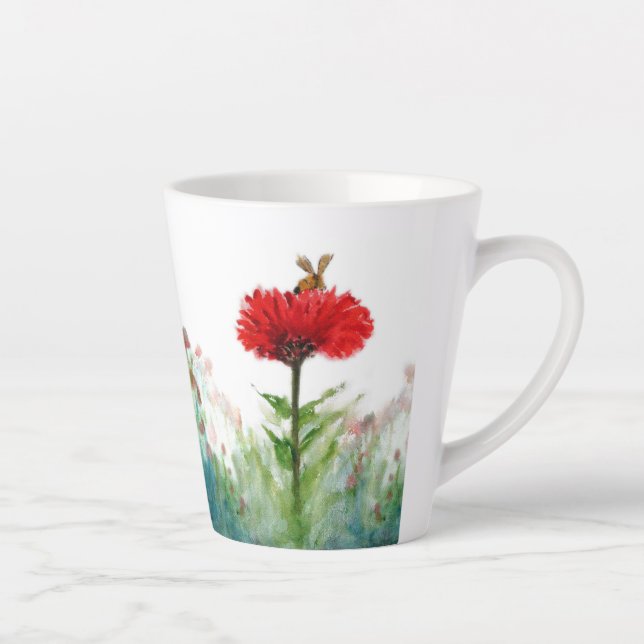 Bumble Bee on Red Zinnia Small Latte Mug (Droite)