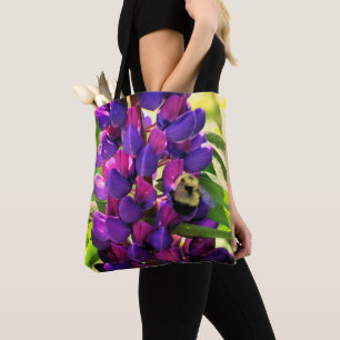 Bumble Bee On Wild Lupine Flower Close Up Tote Bag