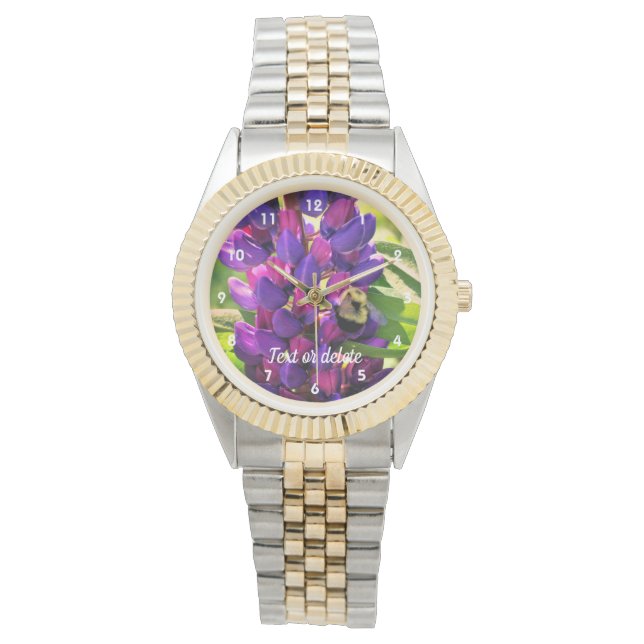 Bumble Bee On Wild Lupine Flower Personalized  Watch (Front)