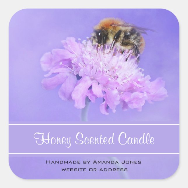 Bumble Bee Perched on a Pink Flower Candle Square Sticker (Front)