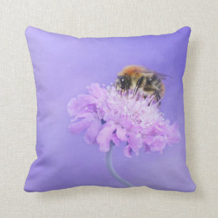 Bumble Bee Perched on a Pink Flower Throw Pillow