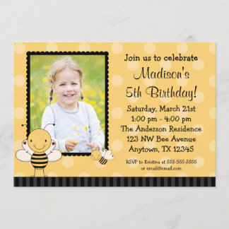 Bumble Bee Photo Birthday Party Invitations