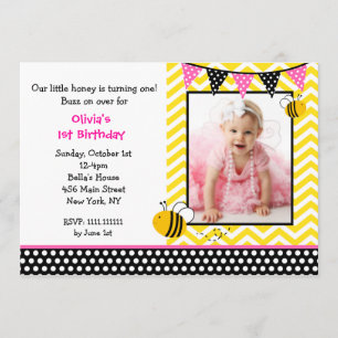 Bumble Bee Photo Birthday Party Invitations