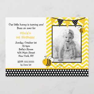 Bumble Bee Photo Birthday Party Invitations