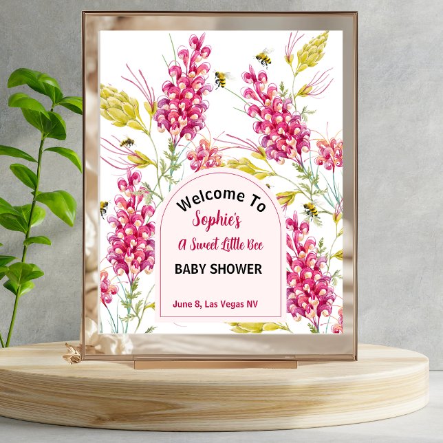 Bumble Bee Pink Florals Baby Shower Welcome Sign (Creator Uploaded)