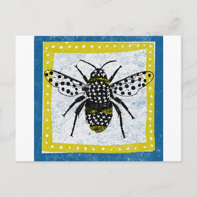 Bumble Bee Postcard Yellow Blue Black Insect (Front)