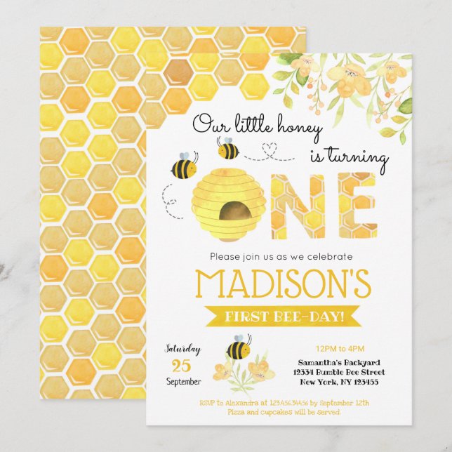 Bumble Bee Premières invitations à la fête d'anniv (Devant / Derrière)