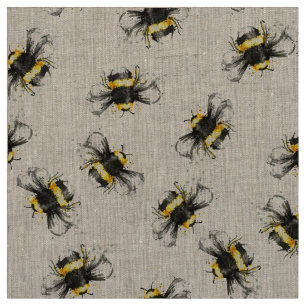 Bumble Bee Print Fabric - Natural