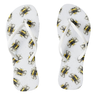 Bumble bee print - natural print flip flops