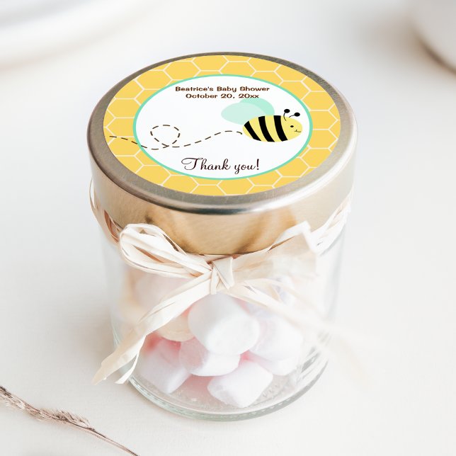 Bumble Bee Round Favour Sticker (Mint Green Bumble Bee Baby Shower Favor Sticker)