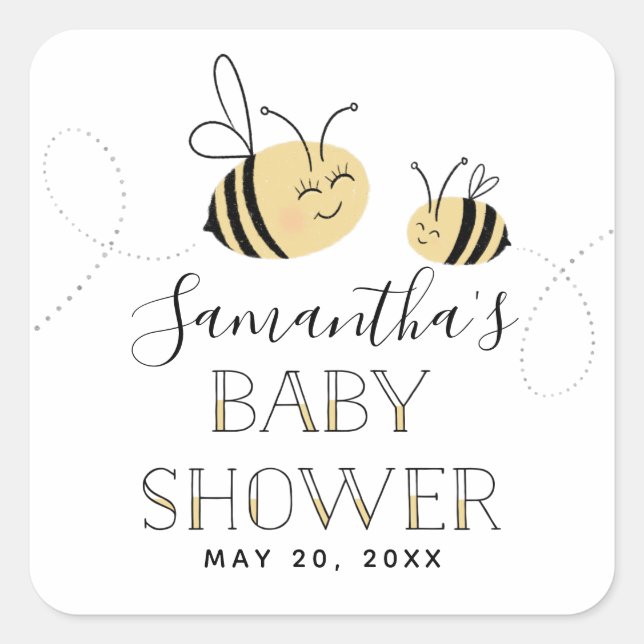 Bumble Bee Sticker Baby shower avec nom et date (Devant)