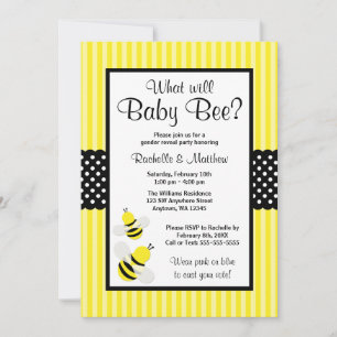 Bumble Bee Striped Dots Gender Reveal Baby Shower Invitation