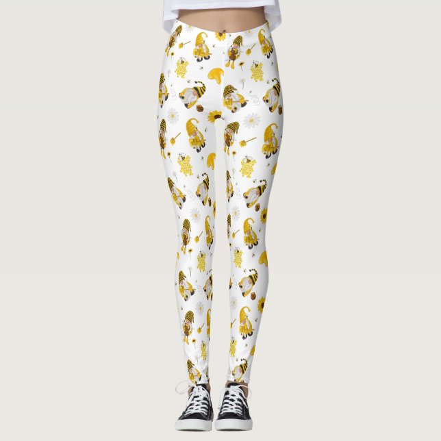 Bumble Bee Sunflower Yellow Gnome Leggings (Front)