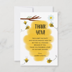 Bumble Bee Theme Baby Shower Thank You Cards