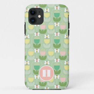 Bumble Bee & Tulips Pink & Green Monogram Initial iPhone 11 Case