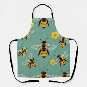 Bumble Bee Watercolor Realistic Honeycomb Apron