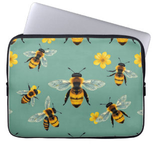 Bumble Bee Watercolor Realistic Honeycomb  Laptop Sleeve