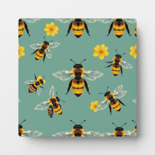 Bumble Bee Watercolor Realistic Honeycomb Plaque