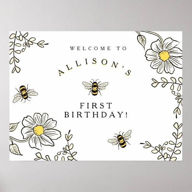 Bumble Bee Welcome for Bumble Bee Birthday Poster (Front)