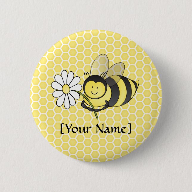 Bumble Bee with Daisy 2 Inch Round Button (Front)