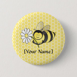 Bumble Bee with Daisy 2 Inch Round Button