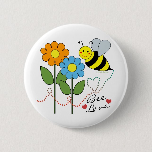 Bumble Bee With Flowers Bee Love 2 Inch Round Button (Front)