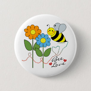Bumble Bee With Flowers Bee Love 2 Inch Round Button