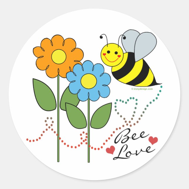 Bumble Bee With Flowers Bee Love Classic Round Sticker (Front)