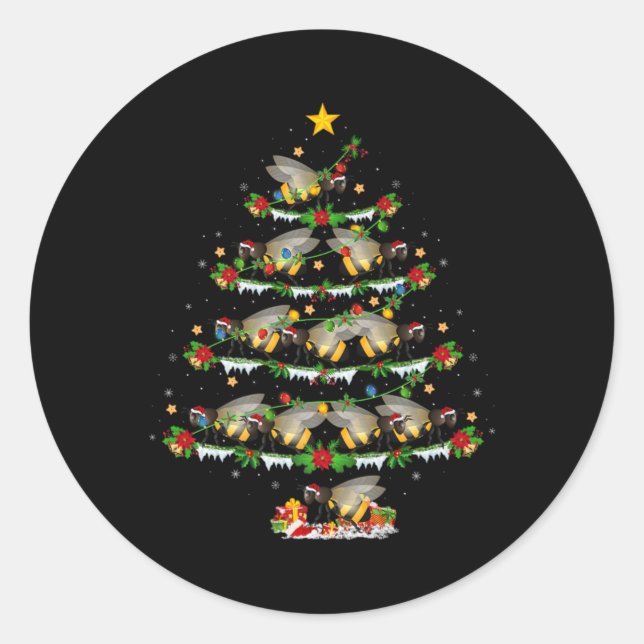 Bumble Bee Xmas Lights Santa Bumble Bee Christmas  Classic Round Sticker (Front)