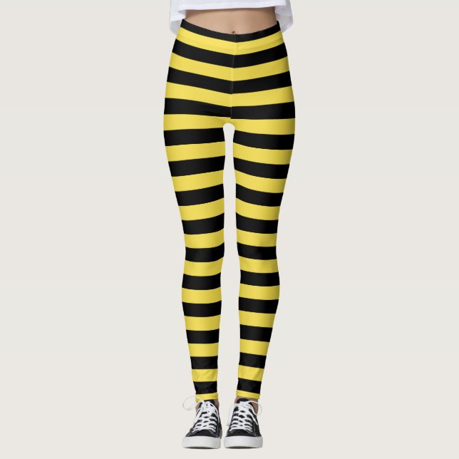 Bumble Bee Yellow and Black Striped Leggings (Front)