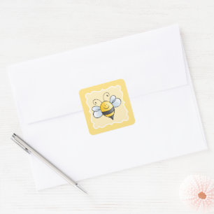 Bumble Bee Yellow Birthday Party Favour Square Sticker