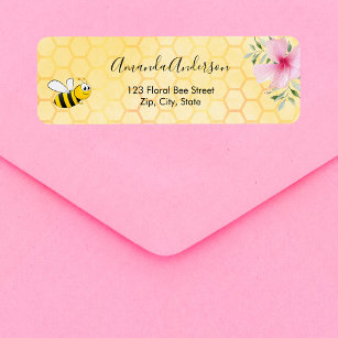 Bumble bee yellow honeycomb floral return address
