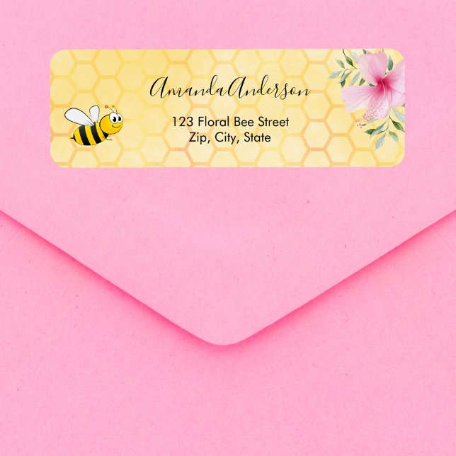 Bumble bee yellow honeycomb floral return address (Creator Uploaded)