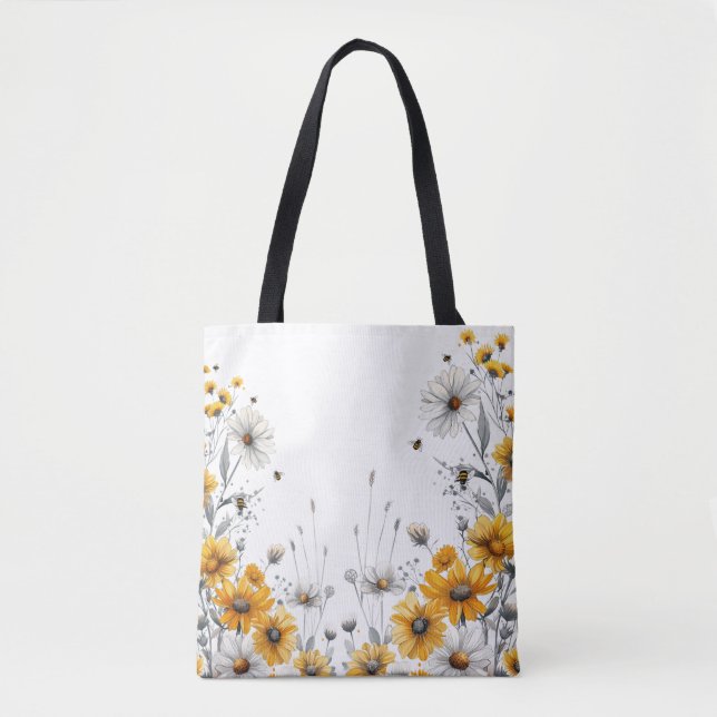 Bumble Bees and Daisies Lover Daisy Yellow Flower  Tote Bag (Front)