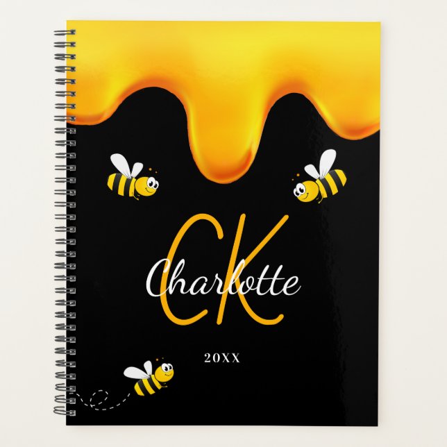 Bumble bees black honey dripping monogram 2025 planner (Front)