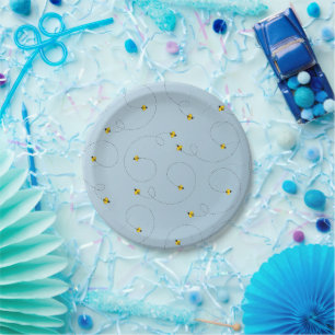 Bumble Bees Cornflower Blue Paper Plate