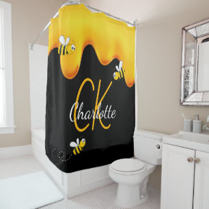 Bumble bees honey dripping monogram black golden