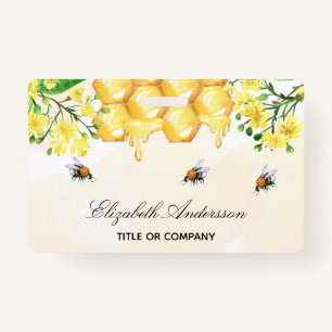 Bumble bees honey yellow floral name script badge