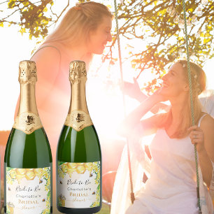 Bumble bees honey yellow florals Bridal Shower Sparkling Wine Label