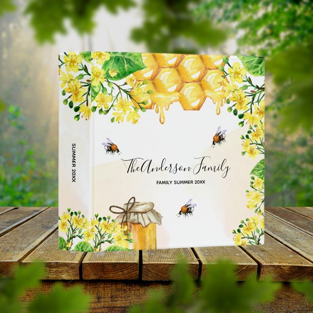 Bumble bees honey yellow florals family monogram binder (Creator Uploaded)