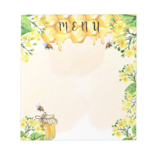 Bumble bees honey yellow florals menu notepad
