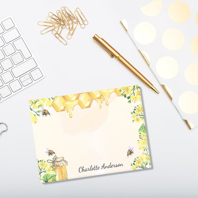 Bumble bees honey yellow florals monogram post-it notes (Creator Uploaded)